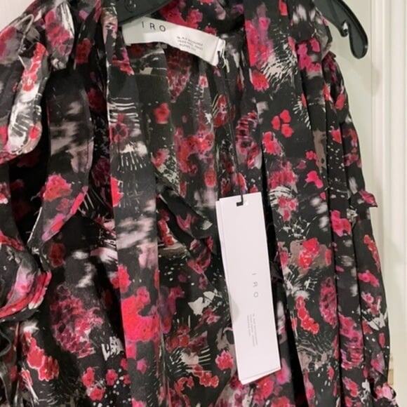 Iro Equip cutout printed silk crepe dress red and black size 4 - Picture 8 of 12